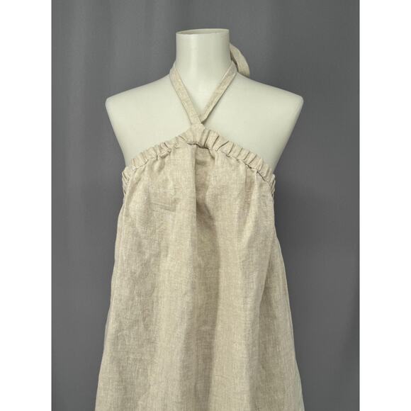 Reformation Dress Womens Medium Beige Linen Halter Open Back Tie Neck Summer - Picture 4 of 11